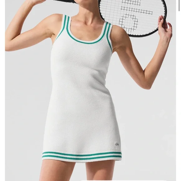 ALO Yoga | Dresses | Alo Yoga White Dress With Green Stripes | Poshmark